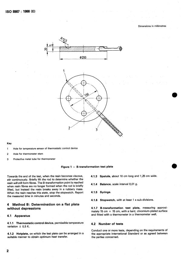 ISO 8987:1988 ISO 8987:1988 - Plastics -- Phenolic resins -- Determination of reactivity on a B-transformation test plate - Page 4 preview