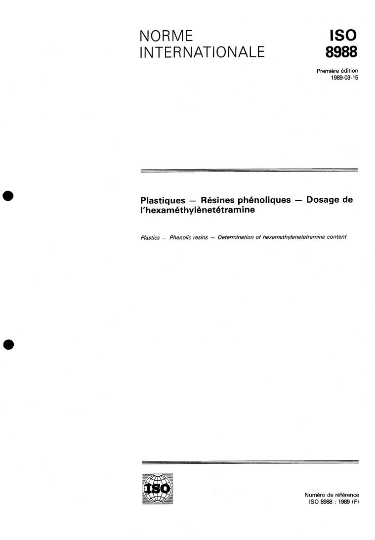 ISO 8988:1989 - Plastics — Phenolic resins — Determination of hexamethylenetetramine content
Released:3/9/1989
