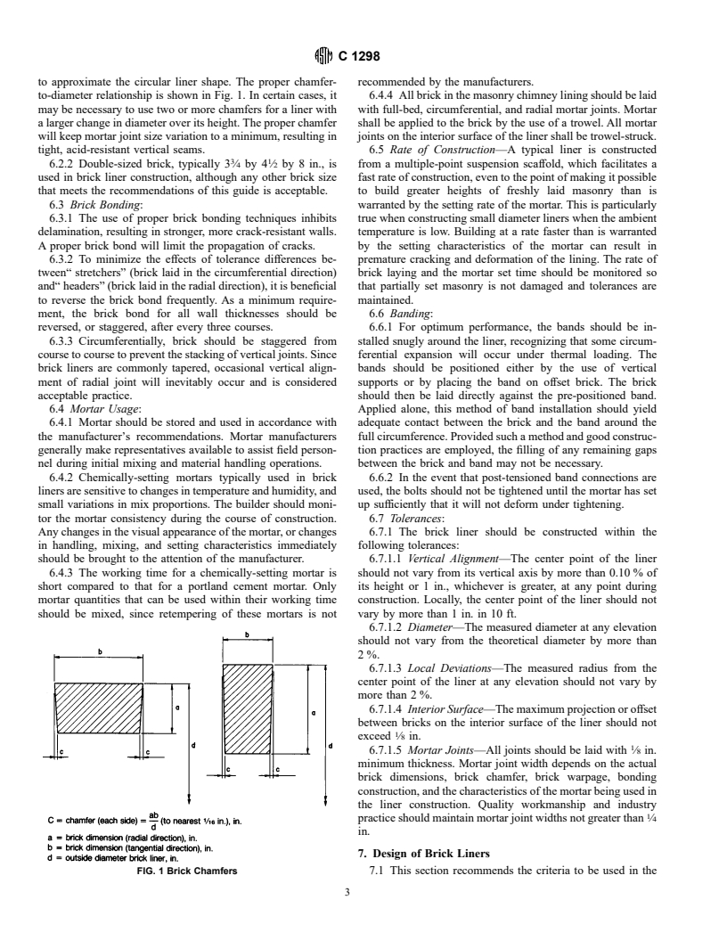 ASTM C1298-95 - Standard Guide for the Design and Construction of Brick Liners for Industrial Chimneys