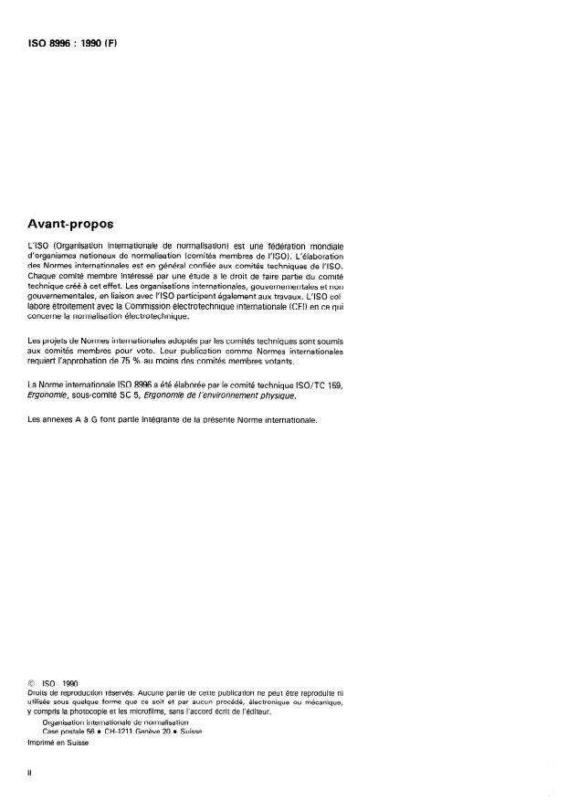 ISO 8996:1990 ISO 8996:1990 - Ergonomie -- Détermination de la production de chaleur métabolique - Page 2 preview