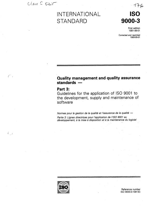 ISO 9000-3:1991 - Quality management and quality assurance standards