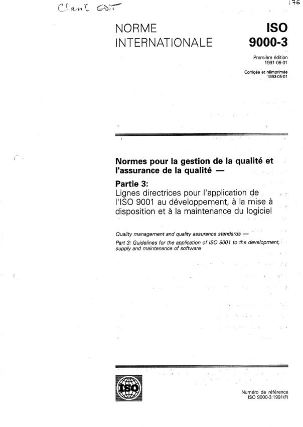 ISO 9000-3:1991 - Normes pour la gestion de la qualité et l'assurance de la qualité
