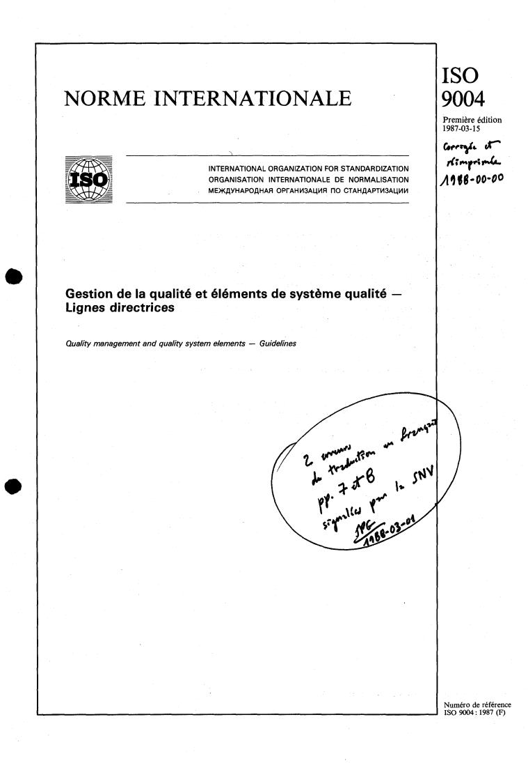 ISO 9004:1987 - Quality management and quality system elements — Guidelines
Released:3/19/1987