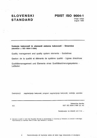 P ISO 9004-1:1995 - Opomba: standard je izšel avgusta 1995 in ne okrobra 1995