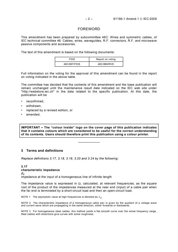 IEC 61156-1:2007/AMD1:2009 IEC 61156-1:2007/AMD1:2009 - Amendment 1 - Multicore and symmetrical pair/quad cables for digital communications - Part 1: Generic specification - Page 4 preview