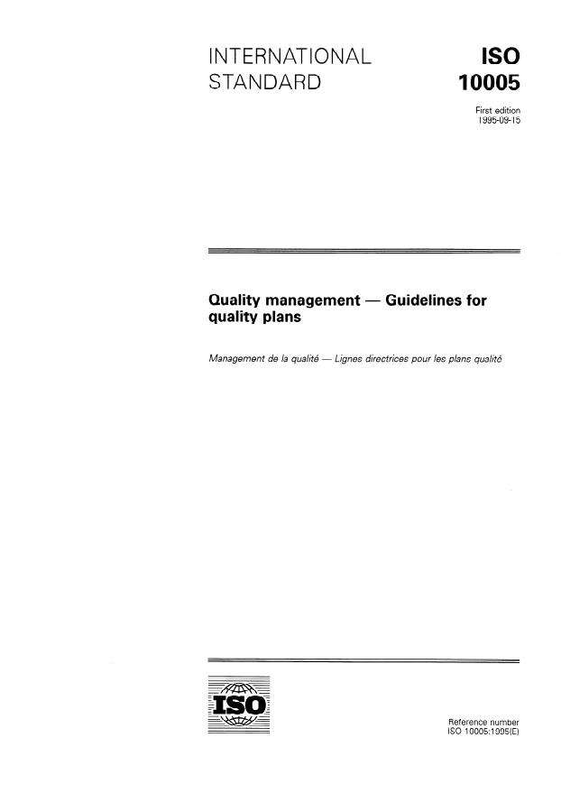 ISO 10005:1995 - Quality management -- Guidelines for quality plans