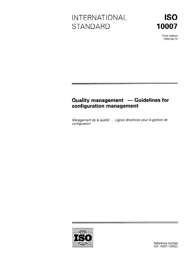 ISO 10007:1995 - Quality management -- Guidelines for configuration management