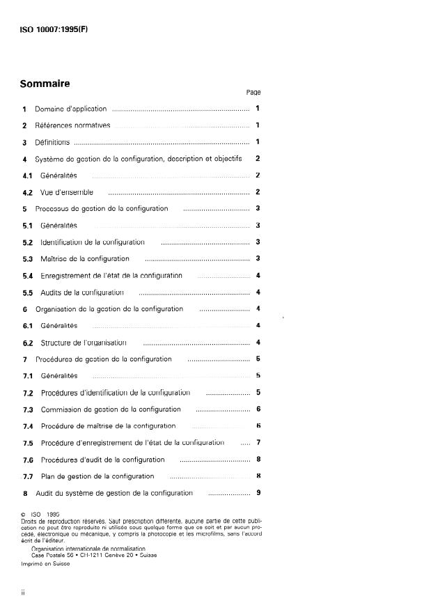 ISO 10007:1995 ISO 10007:1995 - Management de la qualité -- Lignes directrices pour la gestion de configuration - Page 2 preview