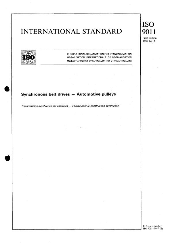 ISO 9011:1987 - Synchronous belt drives -- Automotive pulleys