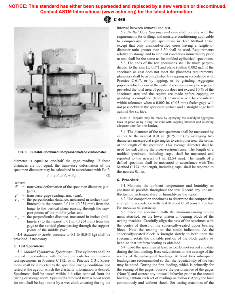 ASTM C469-94e1 - Standard Test Method for Static Modulus of Elasticity and Poisson's Ratio of Concrete in Compression