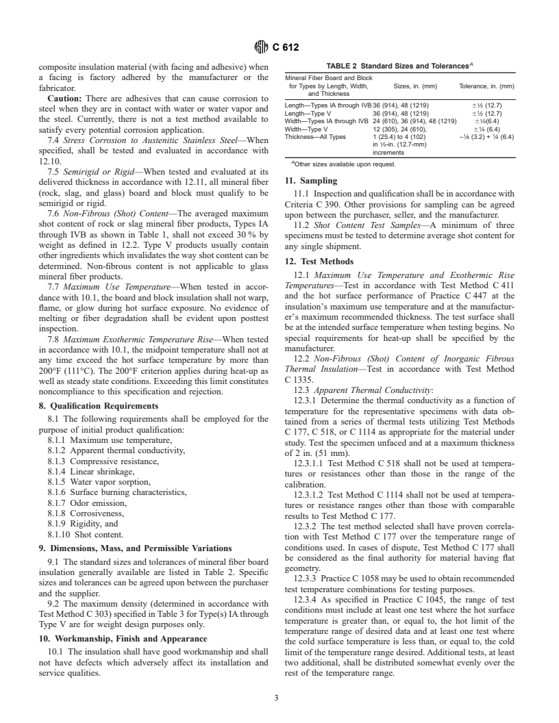 ASTM C612-00 - Standard Specification for Mineral Fiber Block and Board Thermal Insulation