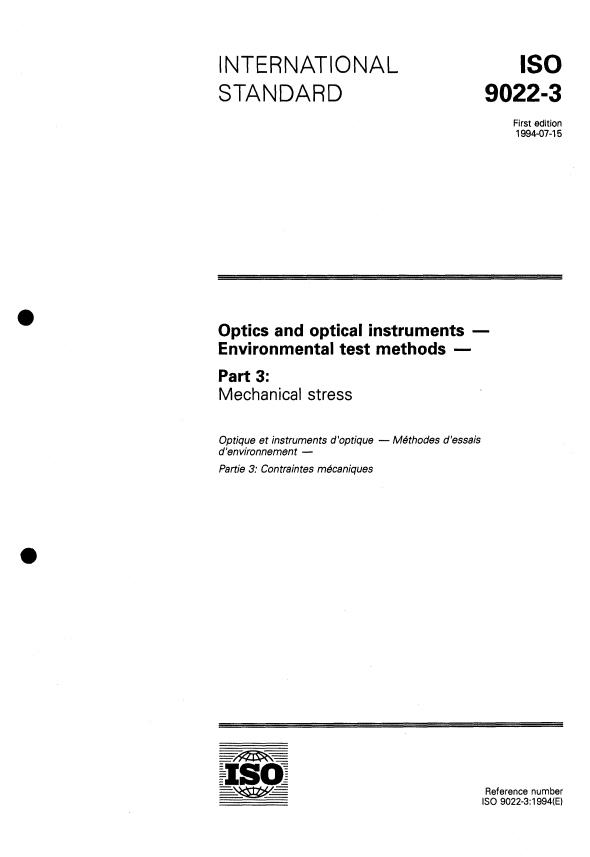 ISO 9022-3:1994 - Optics and optical instruments -- Environmental test methods