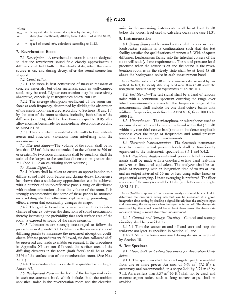 ASTM C423-00 - Standard Test Method for Sound Absorption and Sound Absorption Coefficients by the Reverberation Room Method