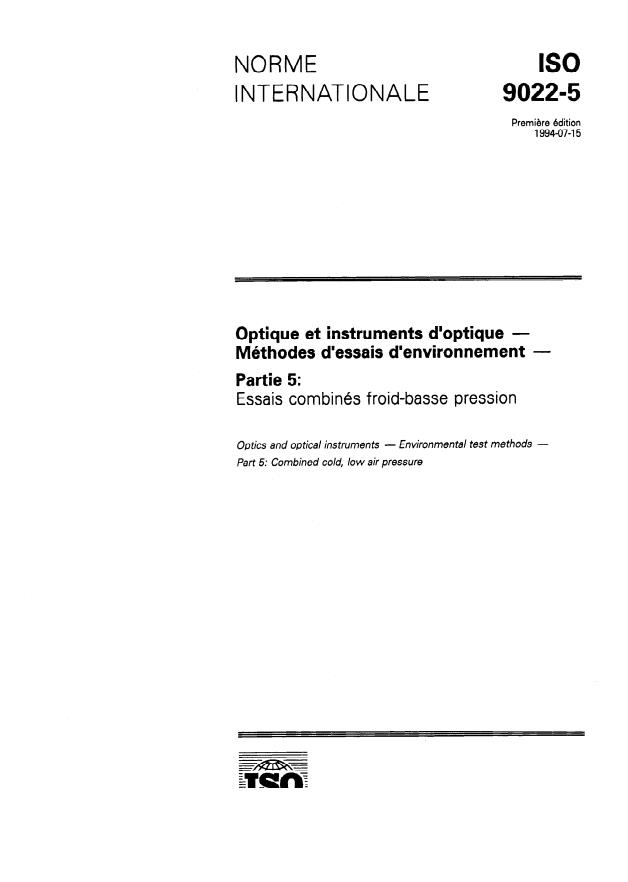 ISO 9022-5:1994 - Optique et instruments d'optique -- Méthodes d'essais d'environnement