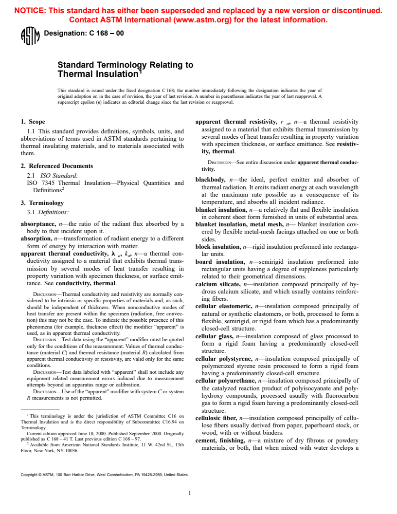ASTM C168-00 - Standard Terminology Relating to Thermal Insulating Materials