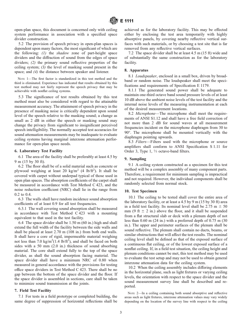 ASTM E1111-92(1996)e1 - Standard Test Method for Measuring the Interzone Attenuation of Ceiling Systems