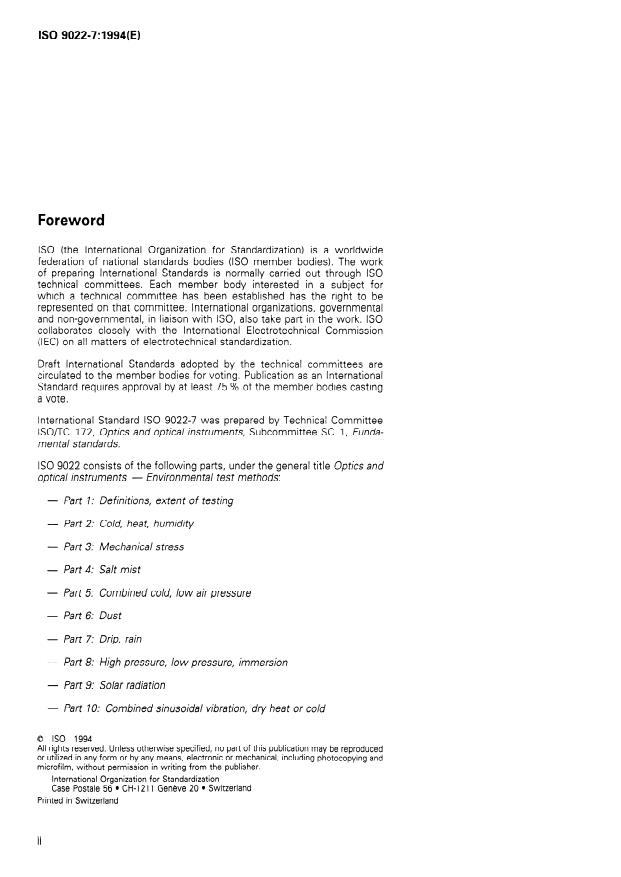 ISO 9022-7:1994 ISO 9022-7:1994 - Optics and optical instruments -- Environmental test methods - Page 2 preview
