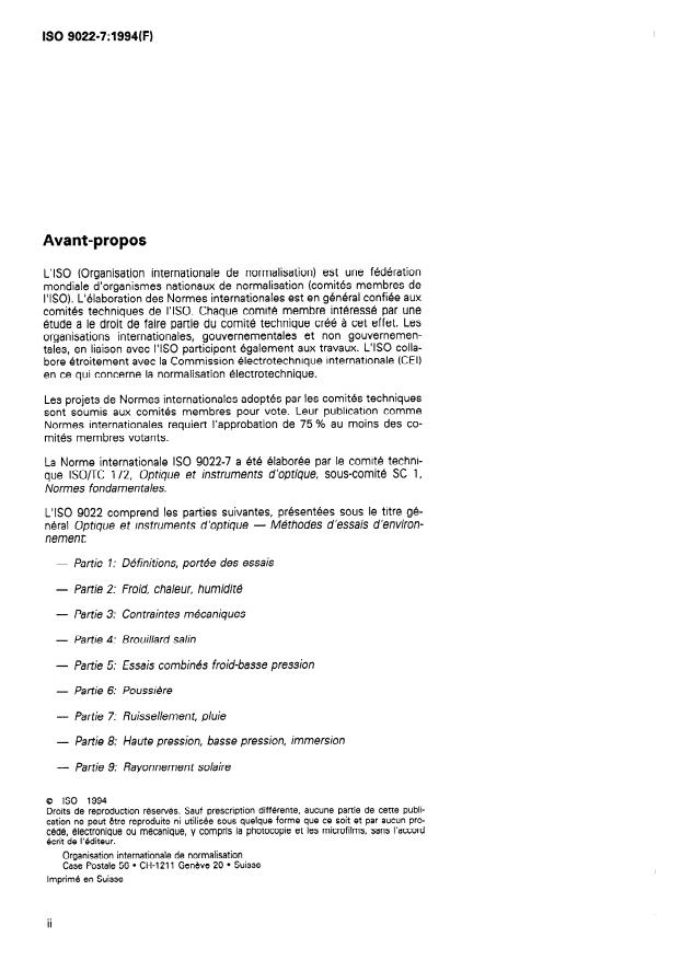 ISO 9022-7:1994 ISO 9022-7:1994 - Optique et instruments d'optique -- Méthodes d'essais d'environnement - Page 2 preview