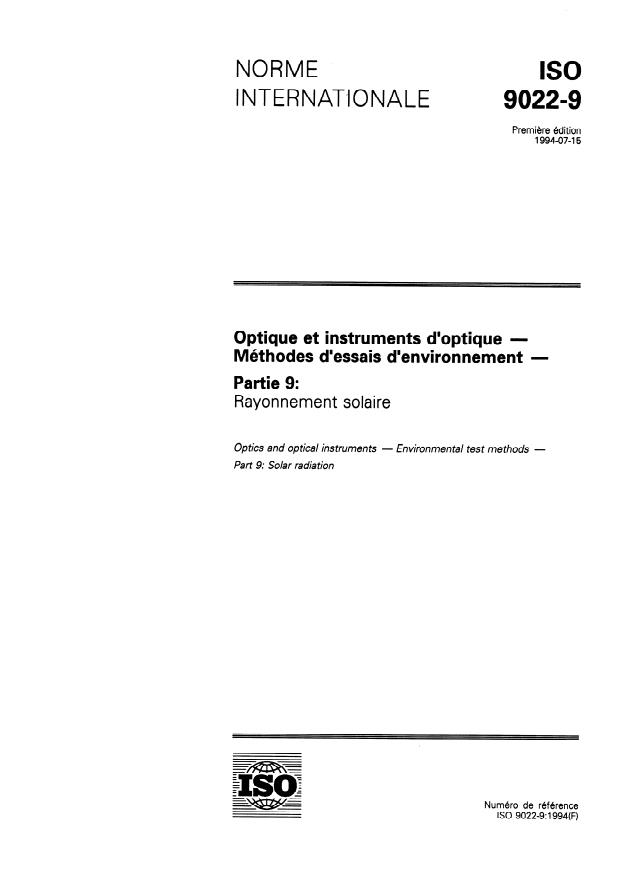 ISO 9022-9:1994 - Optique et instruments d'optique -- Méthodes d'essais d'environnement