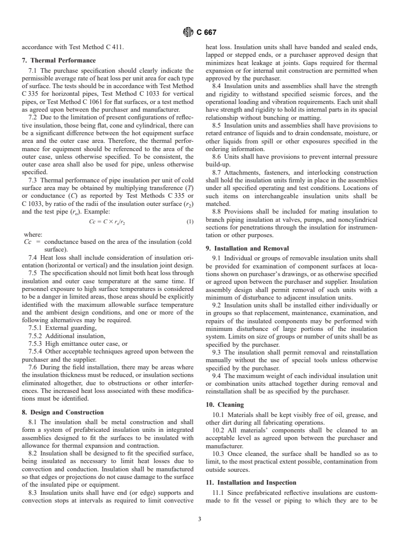 ASTM C667-92(1996)e1 - Standard Specification for Prefabricated Reflective Insulation Systems for Equipment and Pipe Operating at Temperatures above Ambient Air