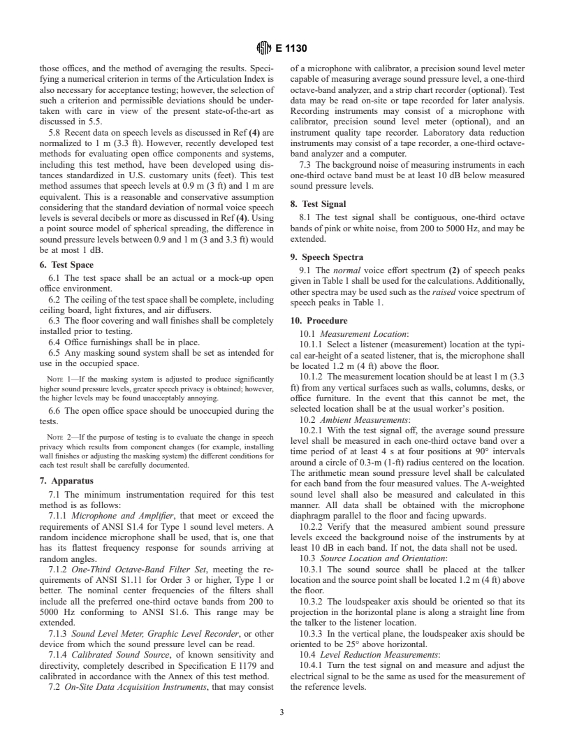 ASTM E1130-90(1994)e1 - Standard Test Method for Objective Measurement of Speech Privacy in Open Offices Using Articulation Index