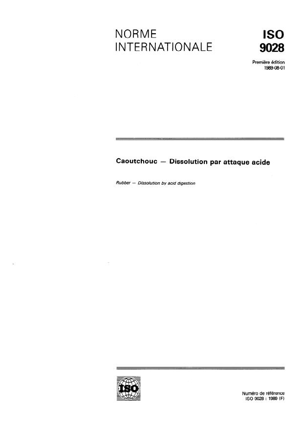 ISO 9028:1989 - Caoutchouc -- Dissolution par attaque acide