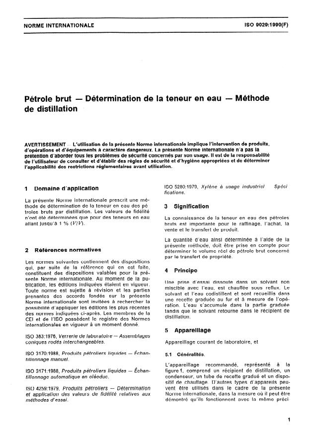 ISO 9029:1990 - Pétrole brut -- Détermination de la teneur en eau -- Méthode de distillation