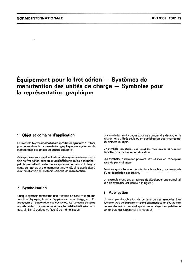 ISO 9031:1987 - Équipement pour le fret aérien -- Systemes de manutention des unités de charge -- Symboles pour la représentation graphique