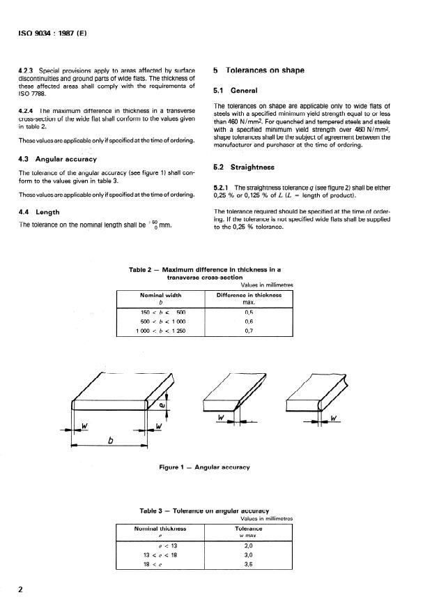 ISO 9034:1987 ISO 9034:1987 - Hot-rolled structural steel wide flats -- Tolerances on dimensions and shape - Page 4 preview