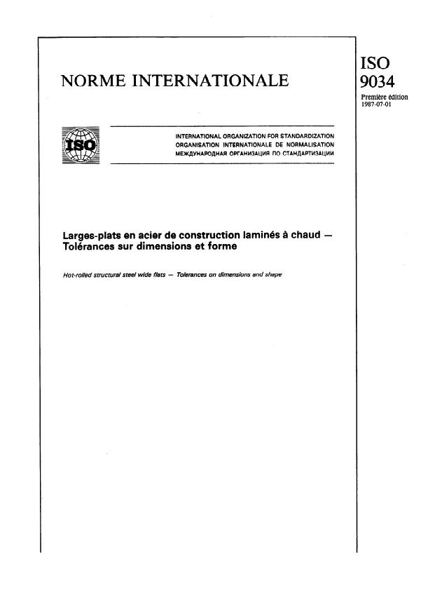 ISO 9034:1987 - Larges-plats en acier de construction laminés a chaud -- Tolérances sur dimensions et forme