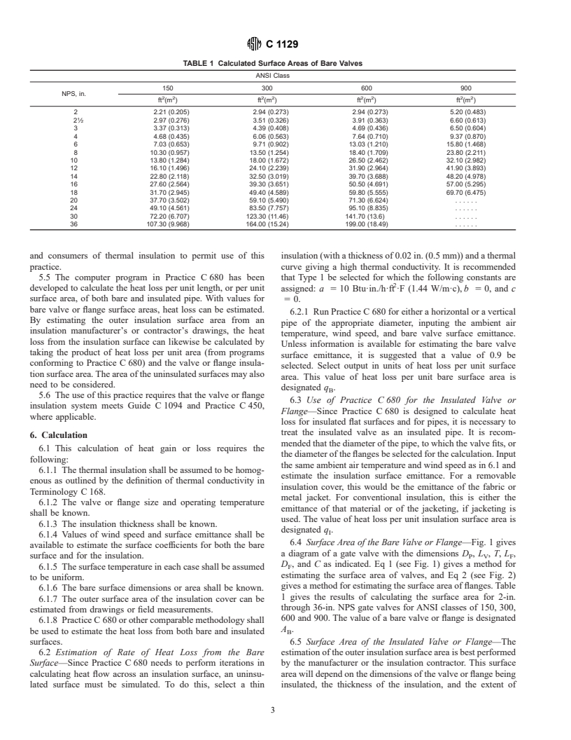 ASTM C1129-89(1994)e1 - Standard Practice for Estimation of Heat Savings by Adding Thermal Insulation to Bare Valves and Flanges