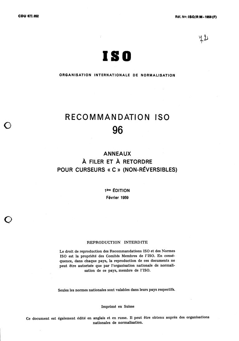 ISO/R 96:1959 - Title missing - Legacy paper document
Released:1/1/1959