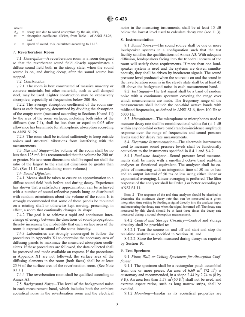 ASTM C423-99a - Standard Test Method for Sound Absorption and Sound Absorption Coefficients by the Reverberation Room Method