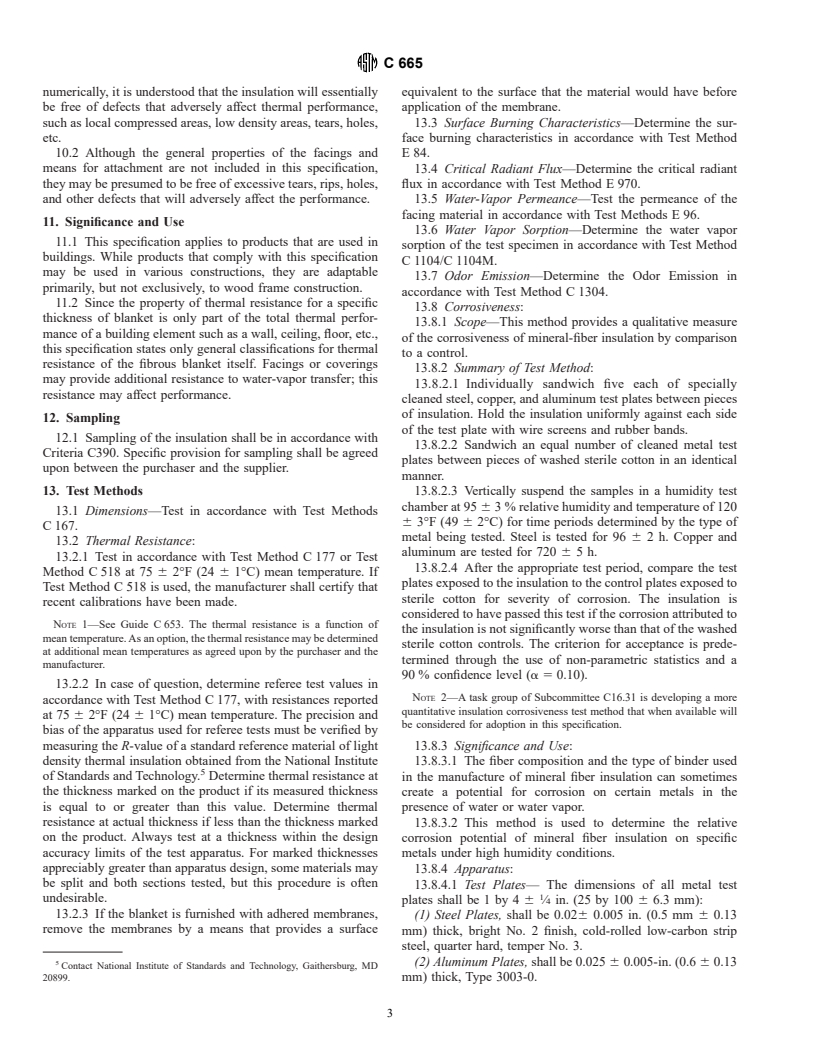 ASTM C665-98 - Standard Specification for Mineral-Fiber Blanket Thermal Insulation for Light Frame Construction and Manufactured Housing