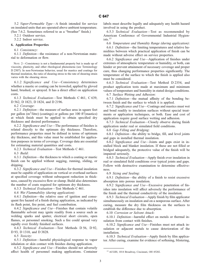 ASTM C647-95 - Standard Guide to Properties and Tests of Mastics and Coating Finishes for Thermal Insulation