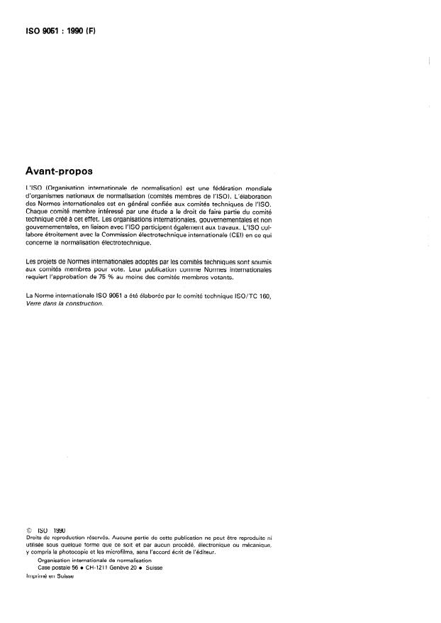 ISO 9051:1990 ISO 9051:1990 - Verre dans la construction -- Ensembles vitrés comportant du verre transparent ou translucide, résistant au feu, pour utilisation dans le bâtiment - Page 2 preview