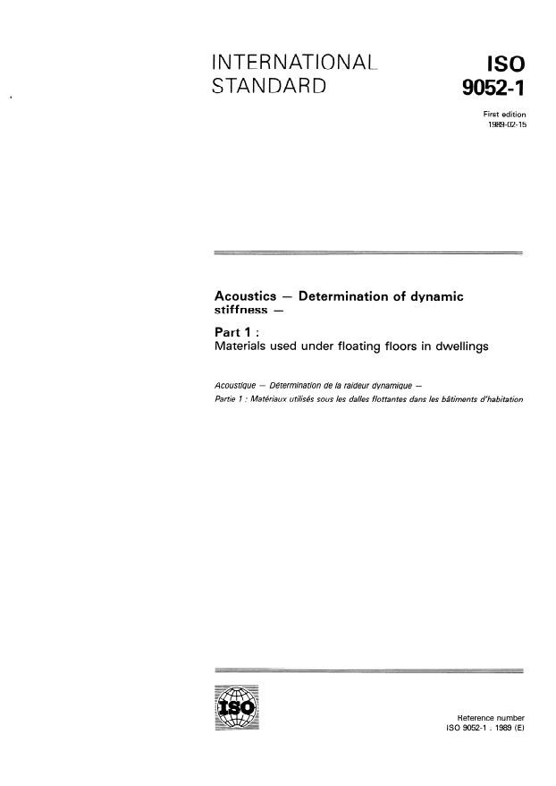 ISO 9052-1:1989 - Acoustics -- Determination of dynamic stiffness