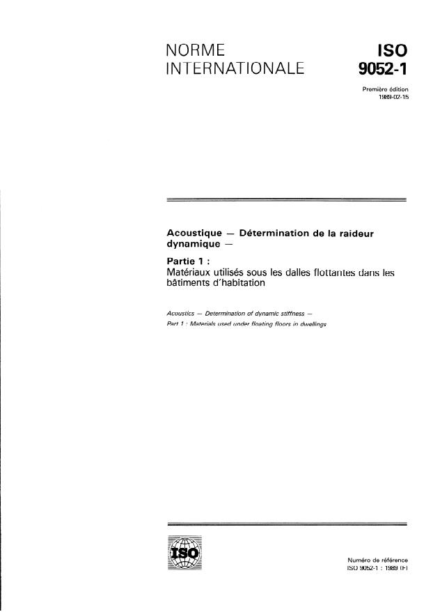 ISO 9052-1:1989 - Acoustique -- Détermination de la raideur dynamique