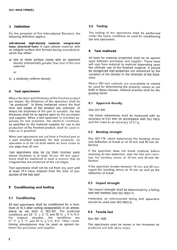 ISO 9054:1990 ISO 9054:1990 - Cellular plastics, rigid -- Test methods for self-skinned, high-density materials - Page 4 preview