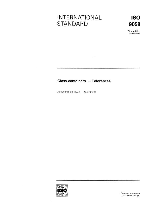 ISO 9058:1992 - Glass containers -- Tolerances