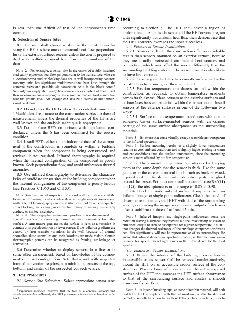 ASTM C1046-95 - Standard Practice for In-Situ Measurement of Heat Flux and Temperature on Building Envelope Components