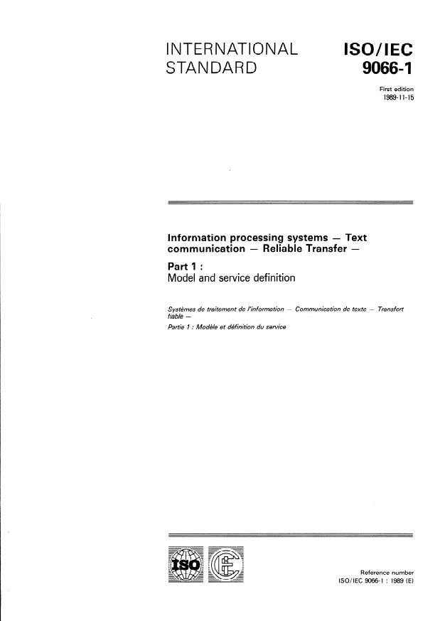 ISO/IEC 9066-1:1989 - Information processing systems -- Text communication -- Reliable Transfer
