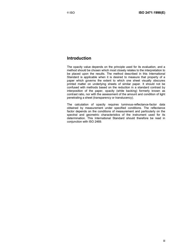 ISO 2471:1998 - Paper and board -- Determination of opacity (paper backing) -- Diffuse reflectance method