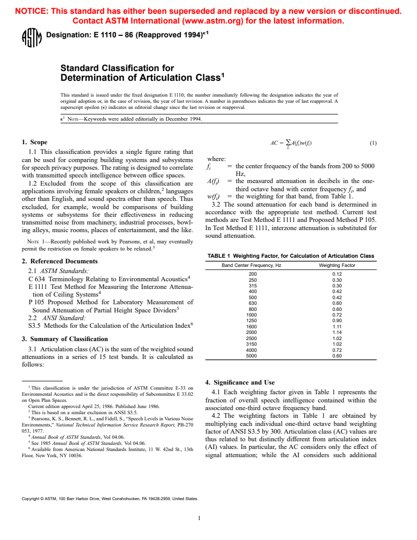 ASTM E1110-86(1994)e1 - Standard Classification for Determination of Articulation Class