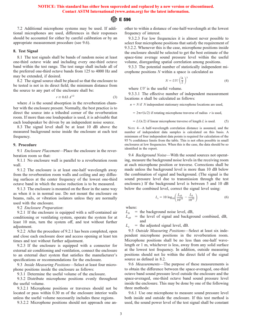 ASTM E596-96 - Standard Test Method for Laboratory Measurement of Noise Reduction of Sound-Isolating Enclosures