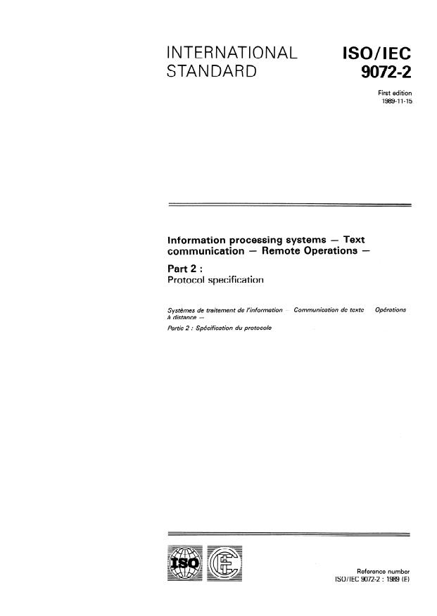 ISO/IEC 9072-2:1989 - Information processing systems -- Text communication -- Remote Operations