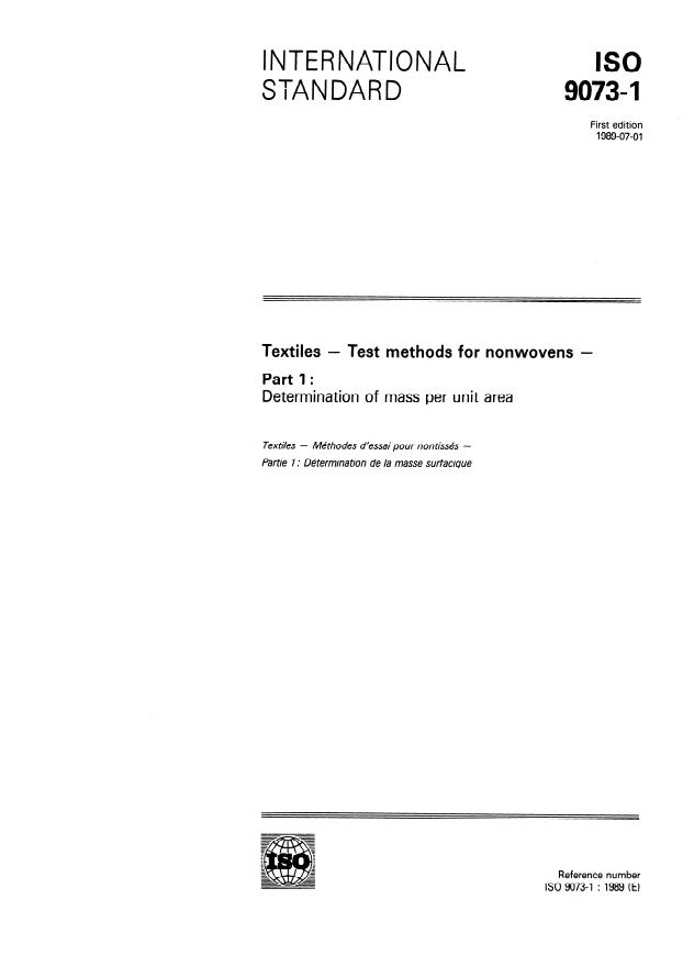 ISO 9073-1:1989 - Textiles -- Test methods for nonwovens