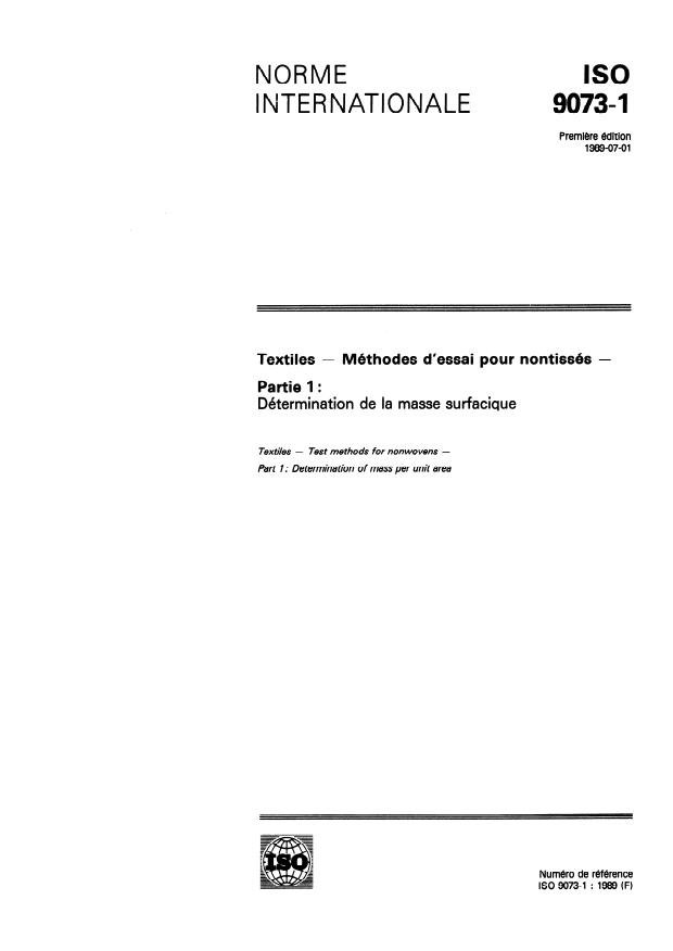ISO 9073-1:1989 - Textiles -- Méthodes d'essai pour nontissés