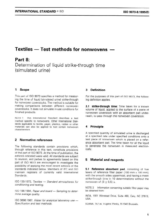 ISO 9073-8:1995 - Textiles -- Test methods for nonwovens