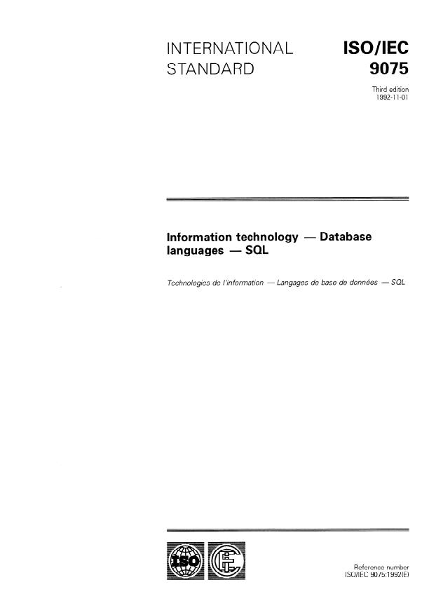 ISO/IEC 9075:1992 - Information technology -- Database languages -- SQL